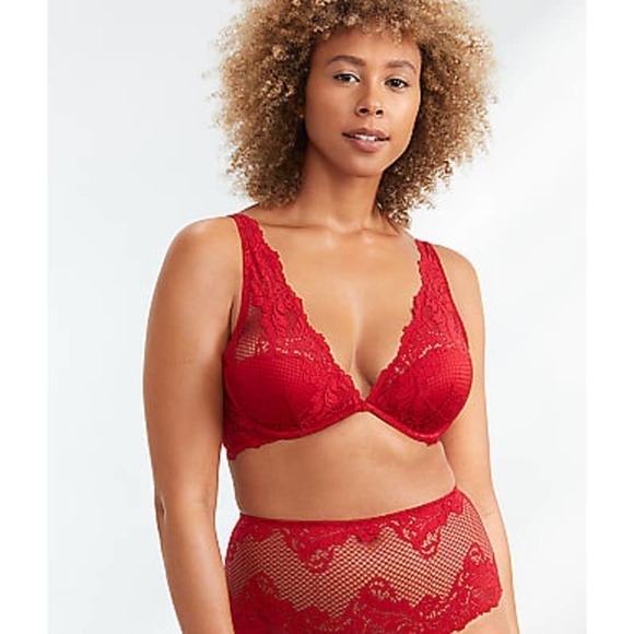 La Mystere Lace Allure Plunge Bra Red Women's Size 38C NWT - Picture 1 of 9